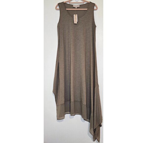 NWT!! Philosophy Cut & Sew Asymmetrical Sleeveless Midi Dress L Classic Taupe - Picture 1 of 9